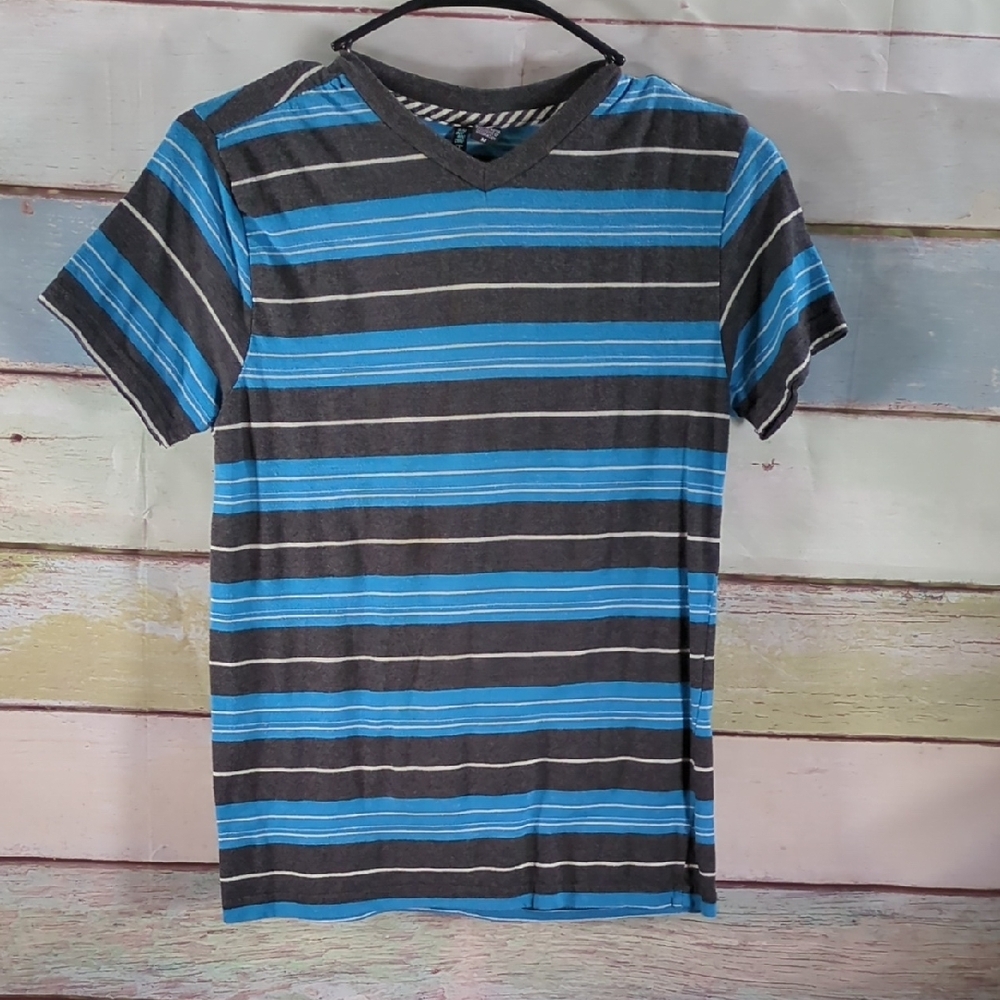Blue and Gray Striped Men's Shirt